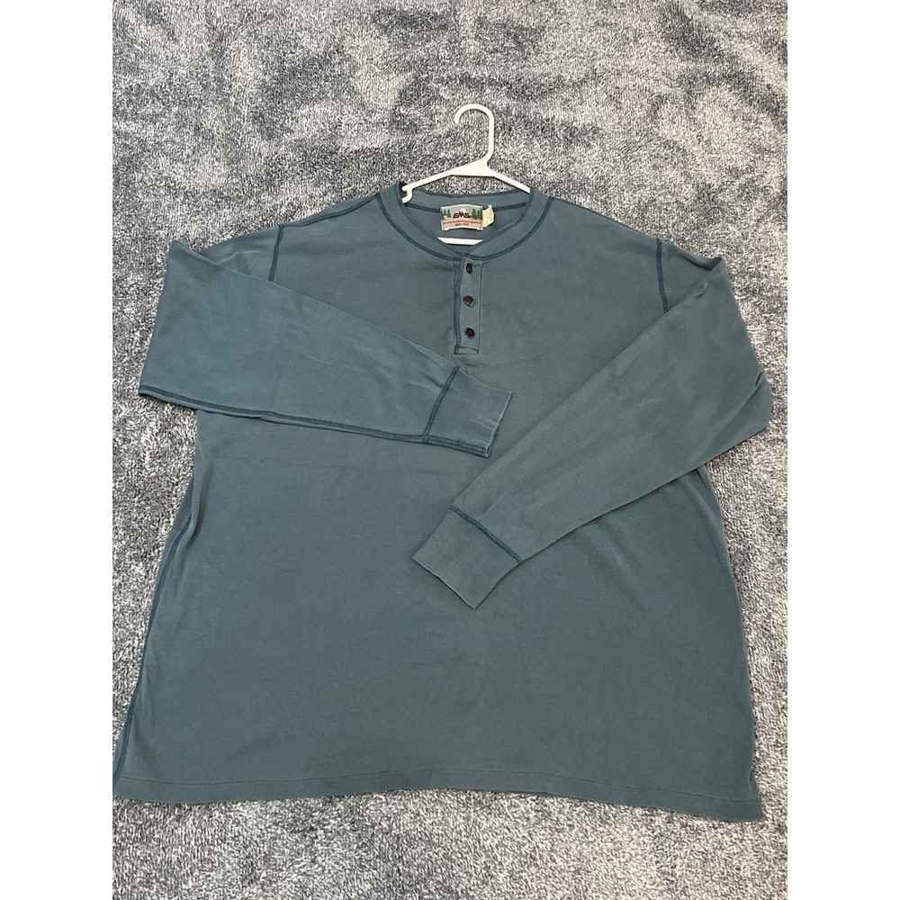 EMS Eastern Mountain Sports Mens XL Teal Blue Cotton Henley LongSleeve Shirt USA